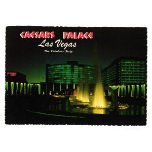 Vintage Postcard Caesars Palace Evening Lights Fountain Hotel Casino Gambling Va